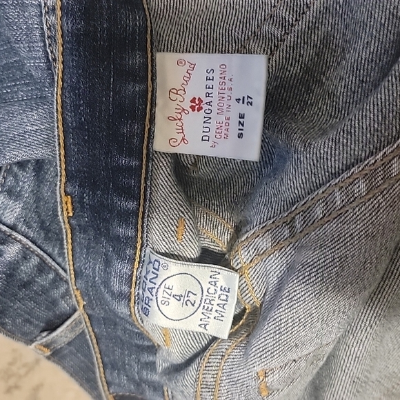 Lucky Brand Button Fly Dungarees 4/27 Whiskered Blue Wash Mid-rise Bootcut - Picture 3 of 5